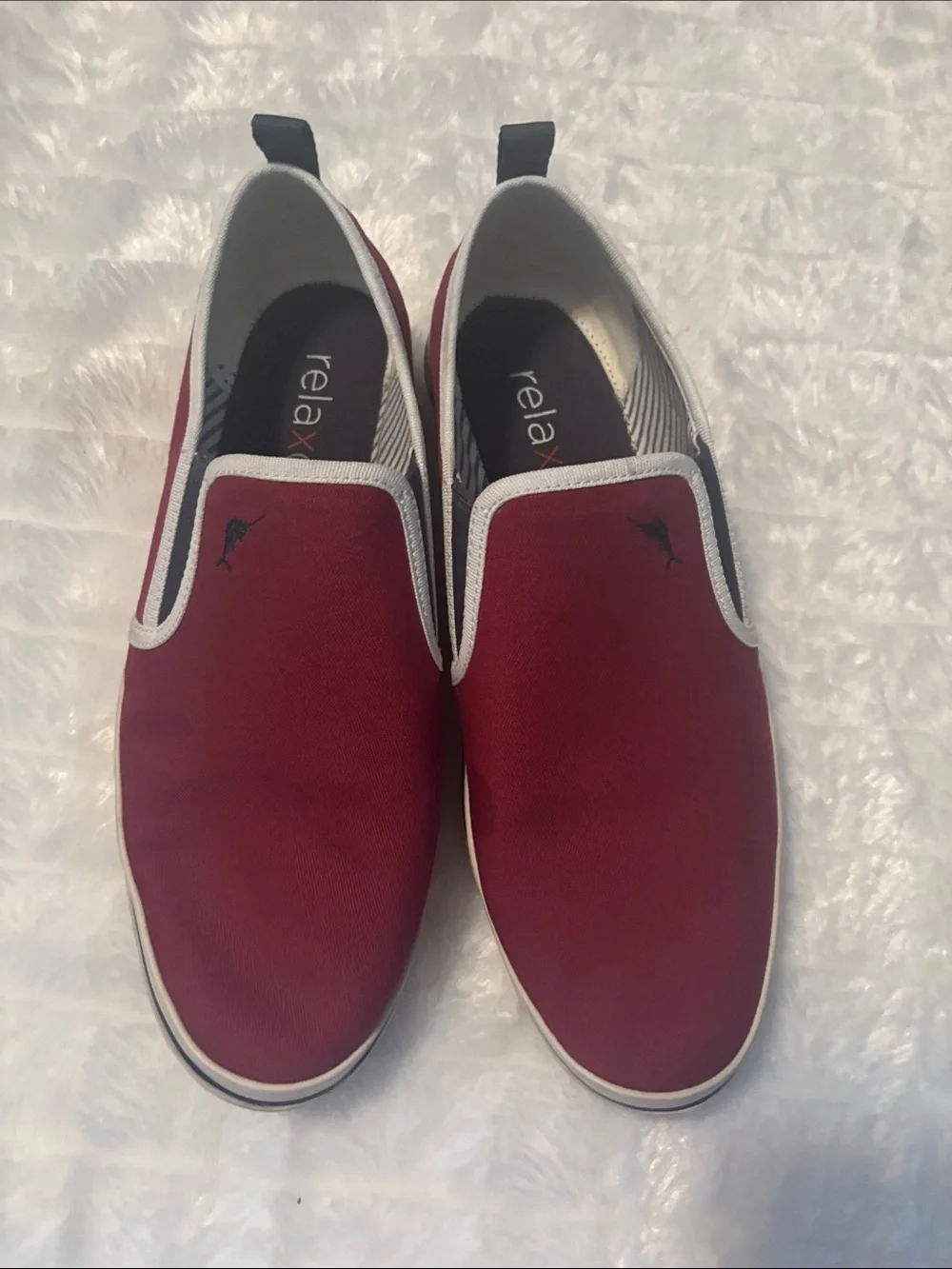 Tommy Bahama Men's Slip-On Loafers in Burgundy with White Trim